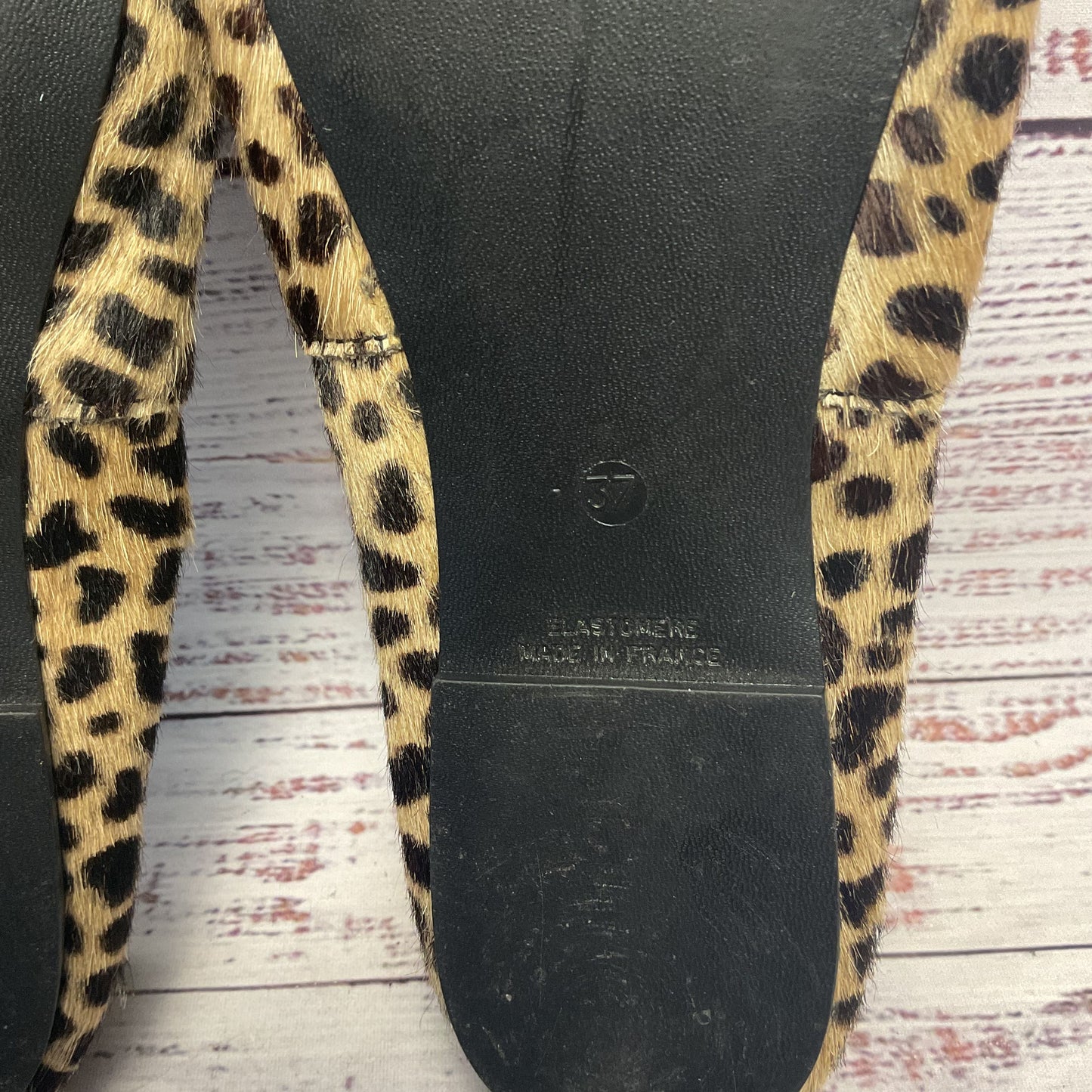French Sole Leopard Pattern Pony Hair Ballet Flats Shoes Women Size 7