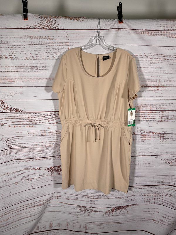 NWT 32 Degrees Cool Moonlight Dress Beige Elastic Tight Waist Size XL Women's
