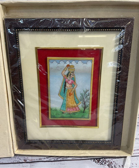 New Rajasthani Painting on Marble Lady in a Field Art Piece