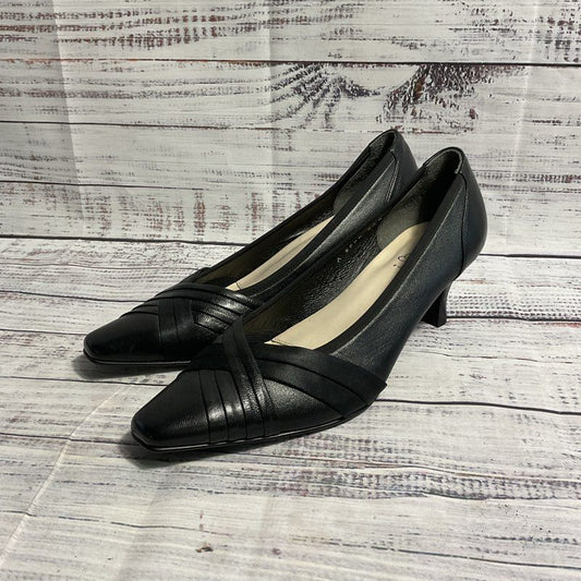 Riz Raffinee Black Leather Woven Satin Toe Detail Pump Heels Women's 7.5 US