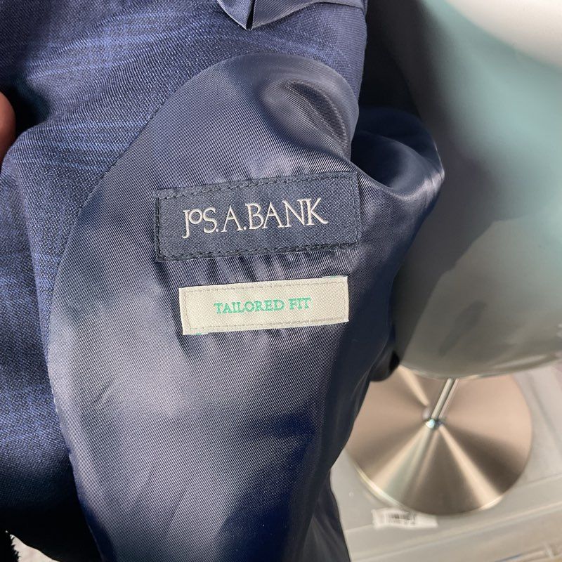 NWT Jos. A. Bank Blue Plaid Stretch Wool Blend Tailored Fit 2 Button Jacket 48R