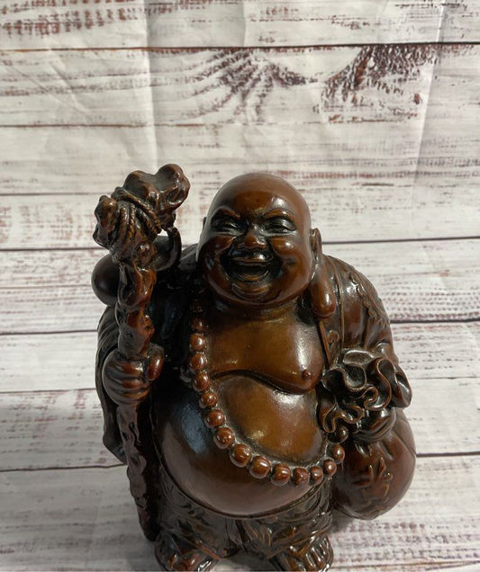 Vintage Laughing Buddha Brown Resin Statue/figure 6"