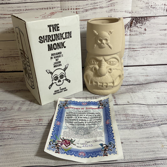 NEW Signed BRAD PARKER "Shrunk'n Monk Mahalo Tiki" Bisque Mug with COA
