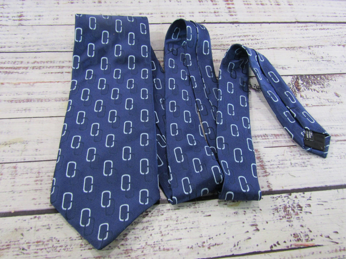 Fendi Men's Blue Interlocking Link Print Silk Tie Made in Italy