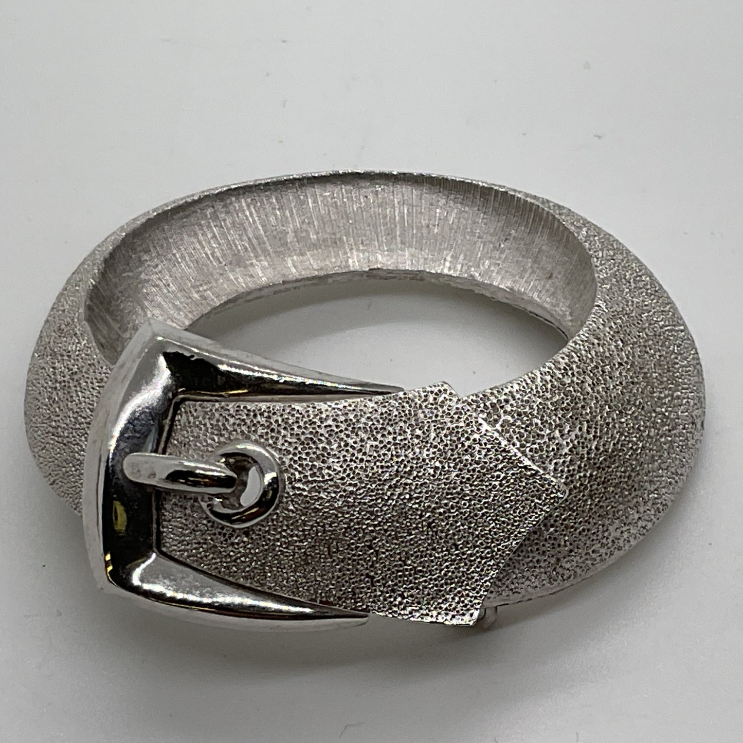 TRIFARI Silver Tone Textured Belt Brooch- 1.75"