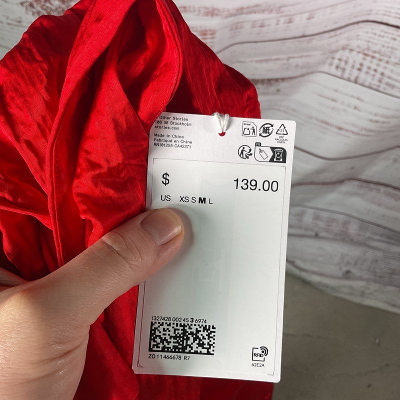 & Other Stories Red Mockneck Crepe Midi Casual Dress - Size Medium