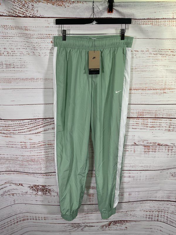 NWT Women's Nike Loose Fit Mid Rise Full Length Green Pants Size M White Striped