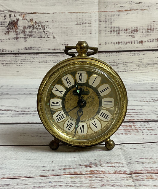 Vintage West Germany Ornate Gold Alarm Wind Up Clock *FOR PARTS*
