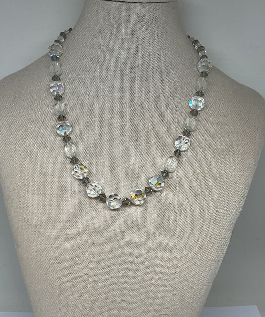 Vintage Silver Clasp Faceted Clear Beaded Necklace