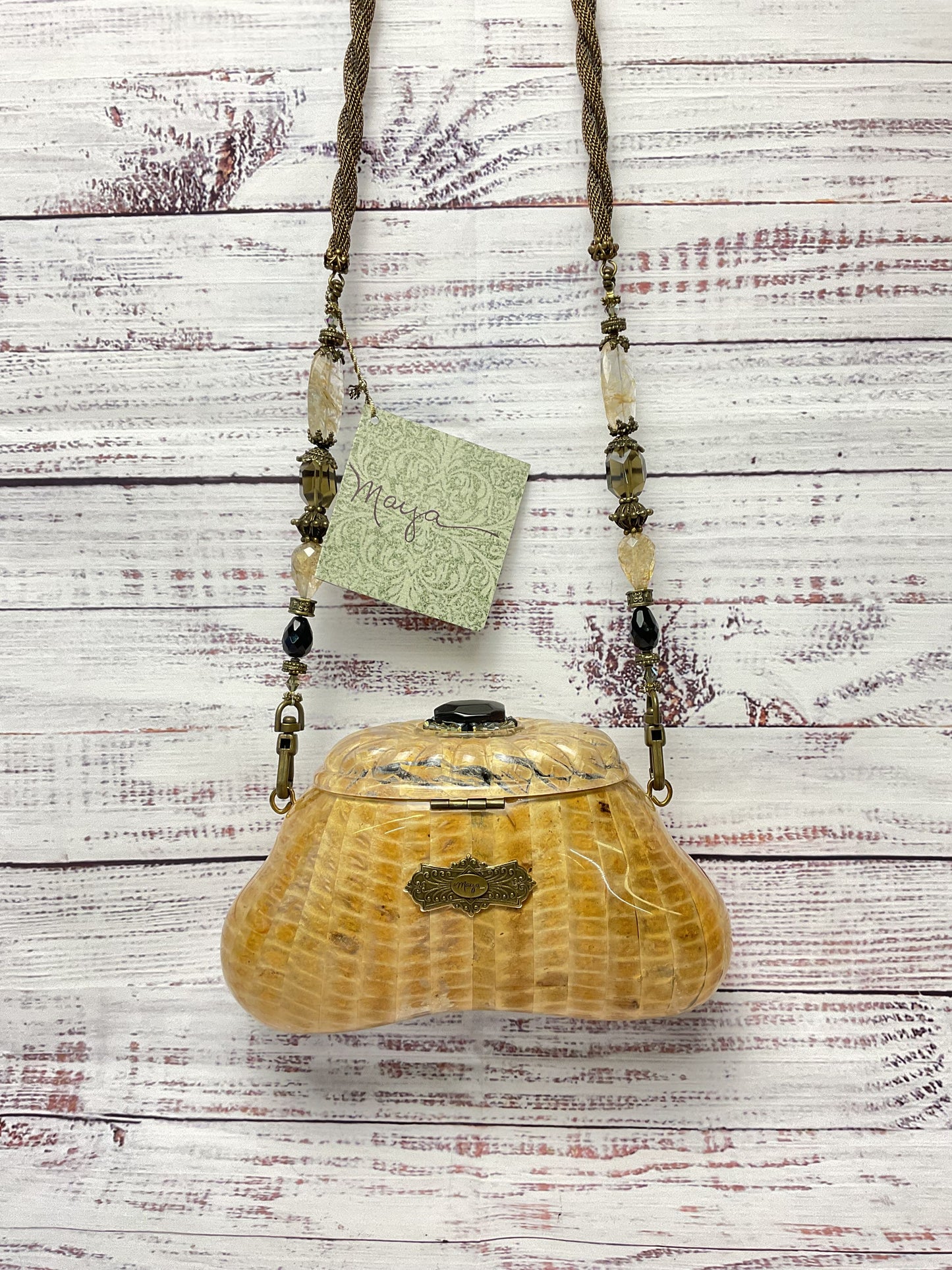 Maya Resin Hard Shell Tan Beige Small Shoulder Bag Purse 8"x4.5"x3"