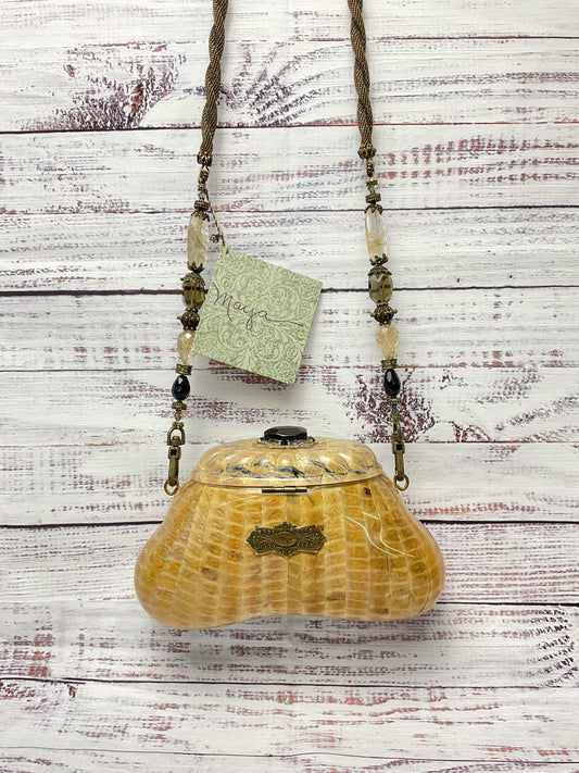 Maya Resin Hard Shell Tan Beige Small Shoulder Bag Purse 8"x4.5"x3"