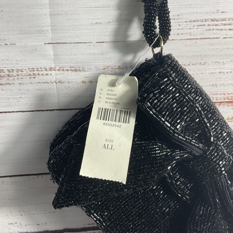 NWT Anthropologie Black Beaded Bow Wristlet Clutch Purse