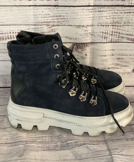 Karl Lagerfeld Paris Suede Ankle Platform Boots Blue 10.5