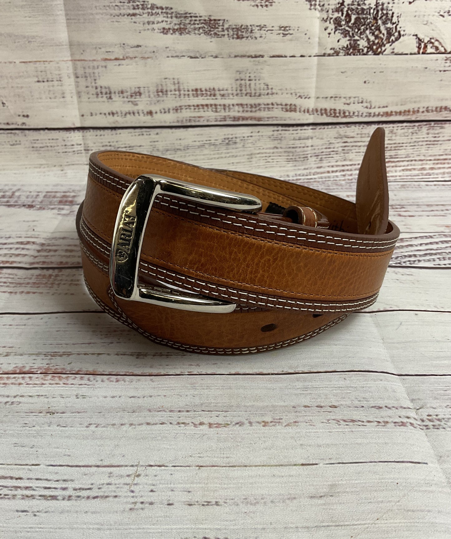 ARIAT Brown Western Belt with Silver Buckle Men's - Size 40