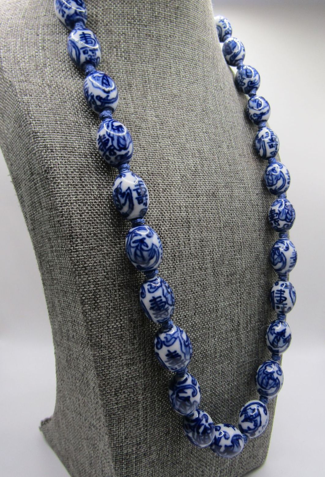 23" 13mm Hand Painted Chinese Ceramic Bead Necklace