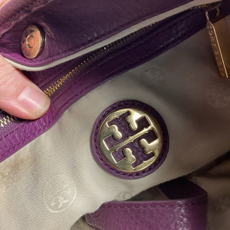 Tory Burch Amanda Hobo Bag Purple Pebbled Leather Tote Purse