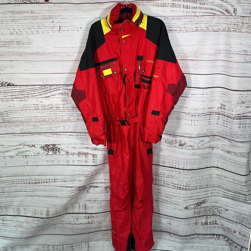 VTG. Nevica The N Line Red & Yellow Ski Suit Recco System Jumpsuit - Size 42