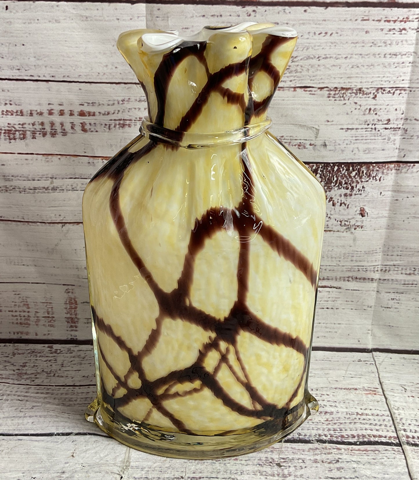 Vintage MCM Bow Tied Murano Glass 10" Vase Cream