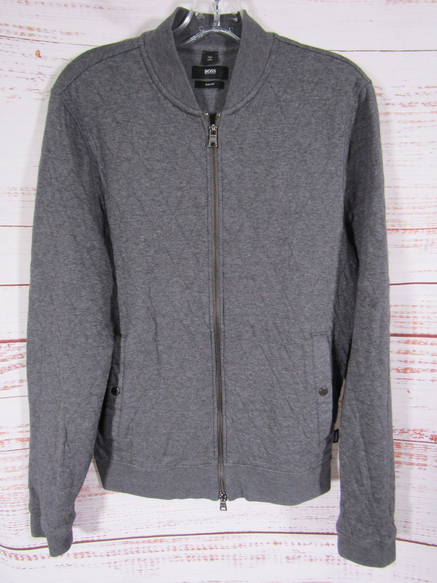 Hugo Boss Men's Gray Quilted Cotton Blend Slim Fit Bomber Jacket Size S