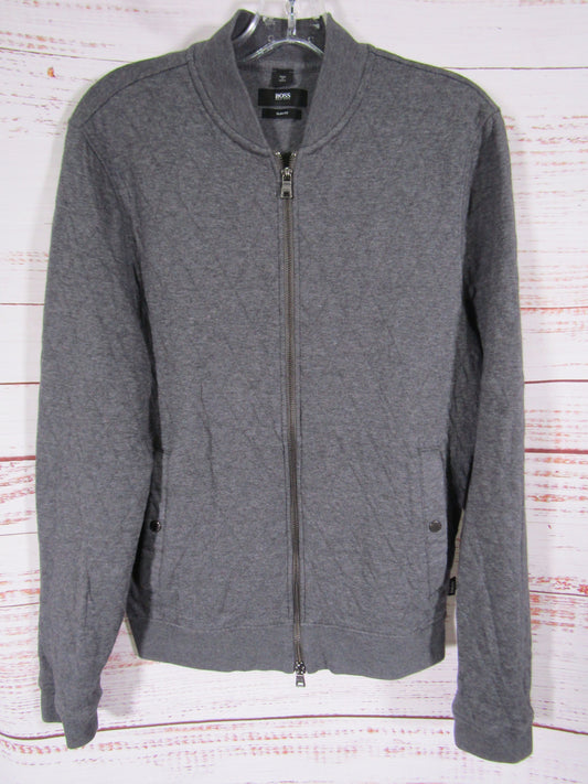 Hugo Boss Men's Gray Quilted Cotton Blend Slim Fit Bomber Jacket Size S