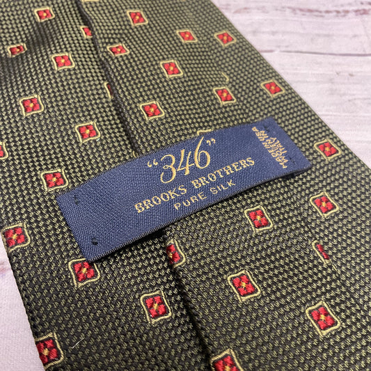 Brooks Brothers 346 Green Silk Red Square Neck Tie 58"