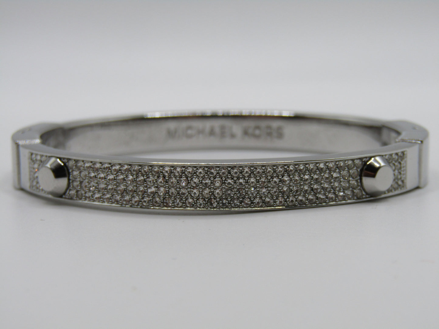 Michael Kors Astor Stud Silver Plated Crystal Pave Bangle Bracelet