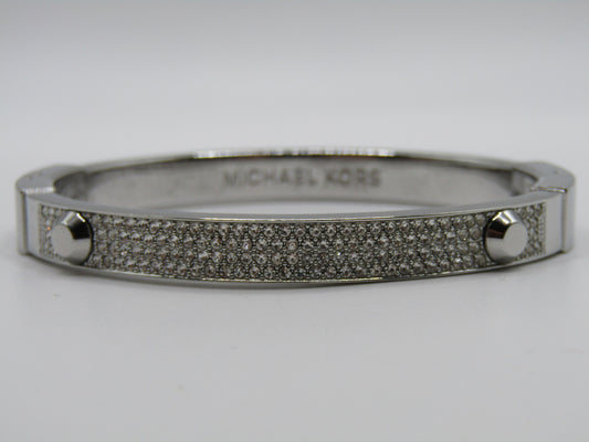 Michael Kors Astor Stud Silver Plated Crystal Pave Bangle Bracelet