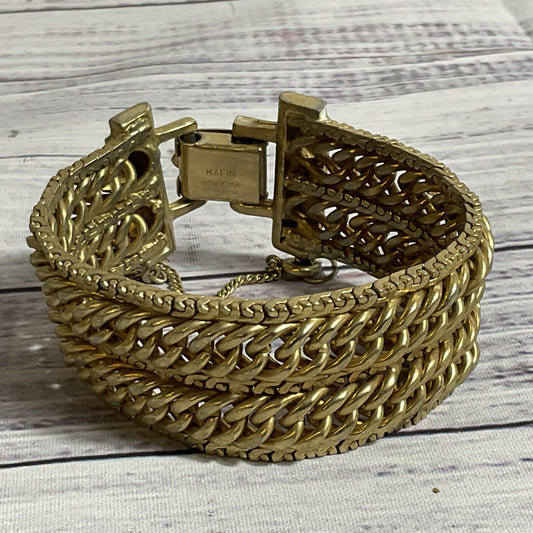 VTG. KAFIN Gold Tone 1" Wide Bracelet