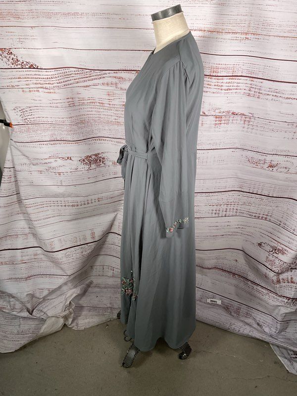 Women's Pandora Grey Long Sleeve Floral Embroidered Long Dress Size XL