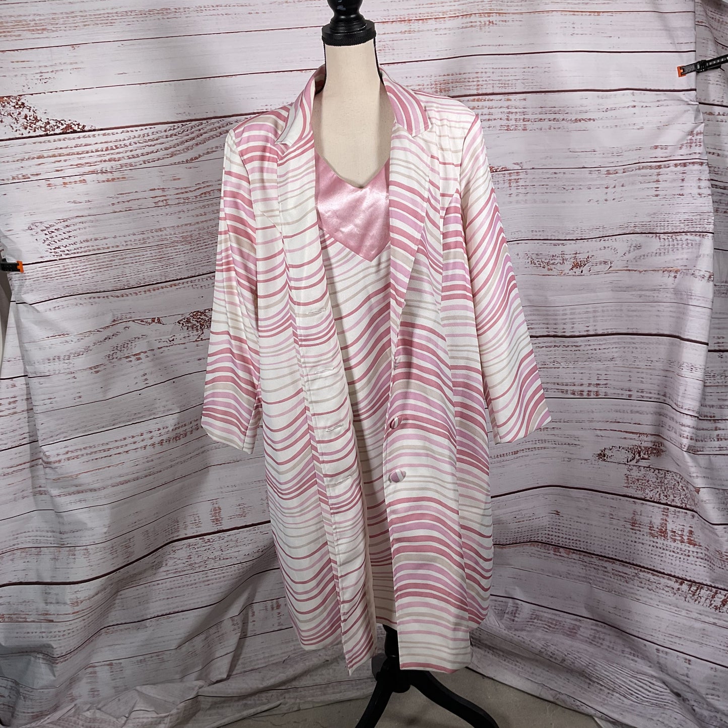 Ashro Pink White Stripe Pencil Dress & Jacket 2 Piece Set - Size 24