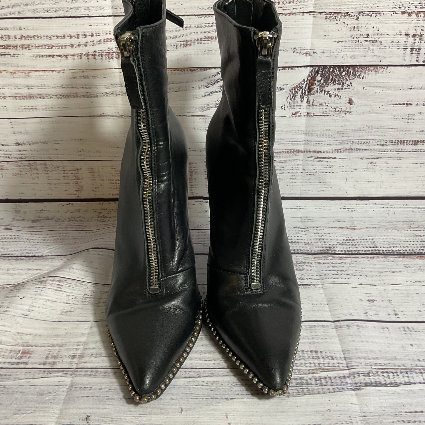 ALEXANDER WANG Eri Women's Black Studded Pointy Back Zip Booties/Boots- SZ 39