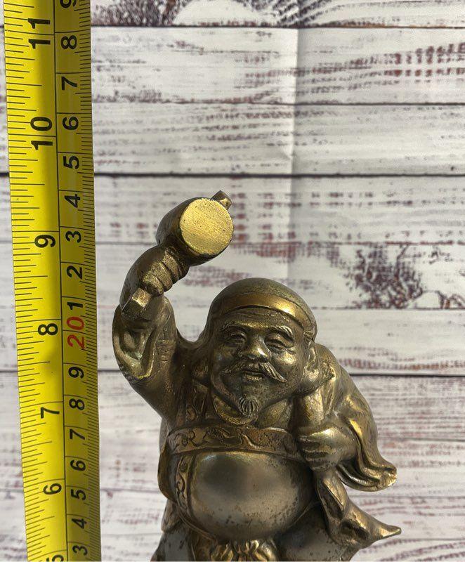 Antique Metal Japanese Statue / Sculpture Daikokuten Seven Lucky Gods 9.5"