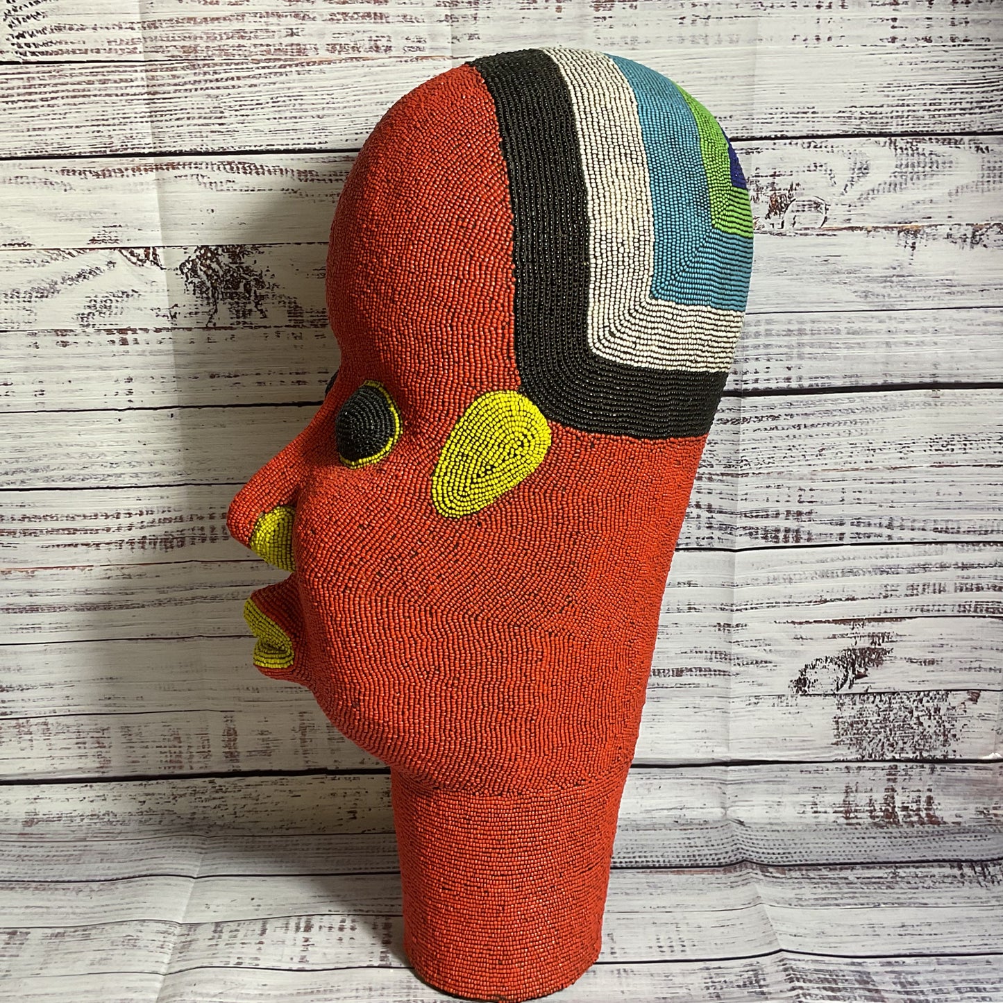 VTG. Large Cameroon African Art Bamiléké Beaded Terracotta Head- 19"