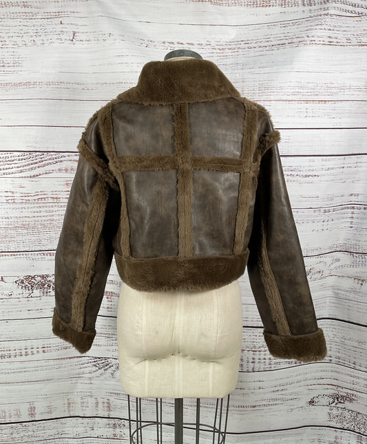 Cider City Chic Faux Shearling Zipper Jacket in Shade 'Coffee' - Size 4