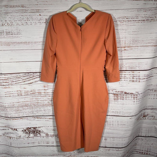 Elie Tahari Peach Orange Ruched Front 3/4 Sleeve Mini Dress - Size 40