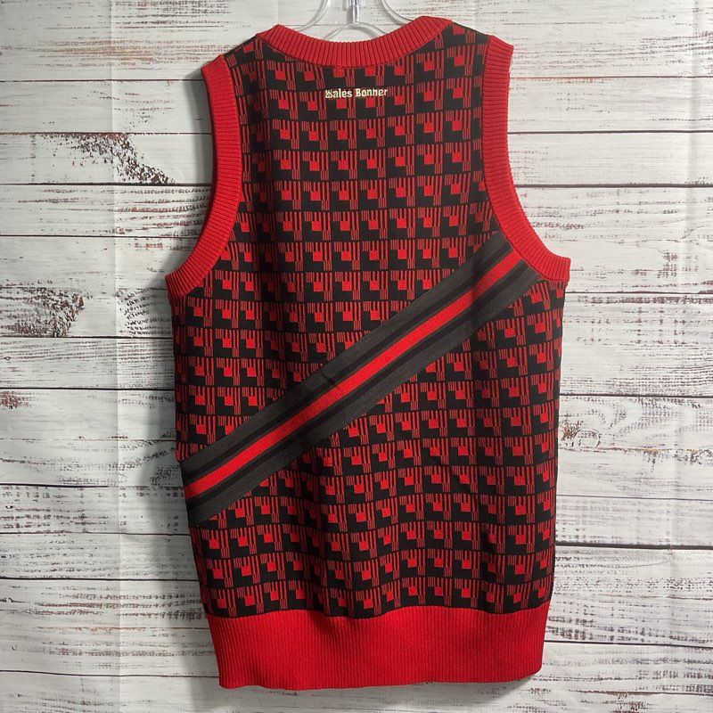 Adidas Wales Bonner Red Geometric Pattern Knit Scoop Neck Sweater Vest sz Small