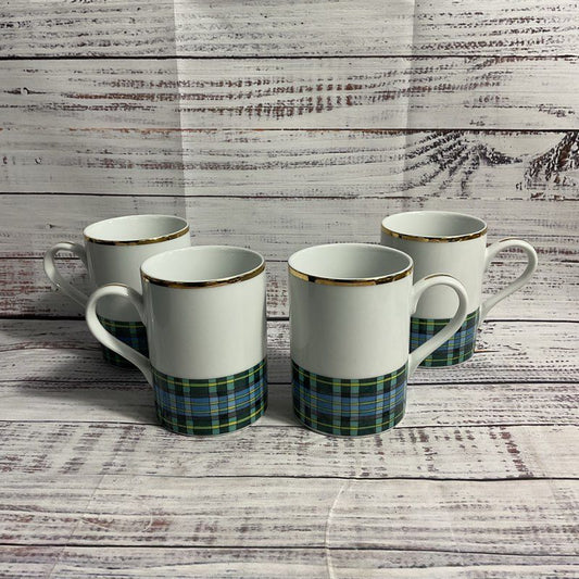 Set Of 4 Williams Sonoma Macneill Tartan Blue/Green Plaid 4" Tea Coffee Mugs