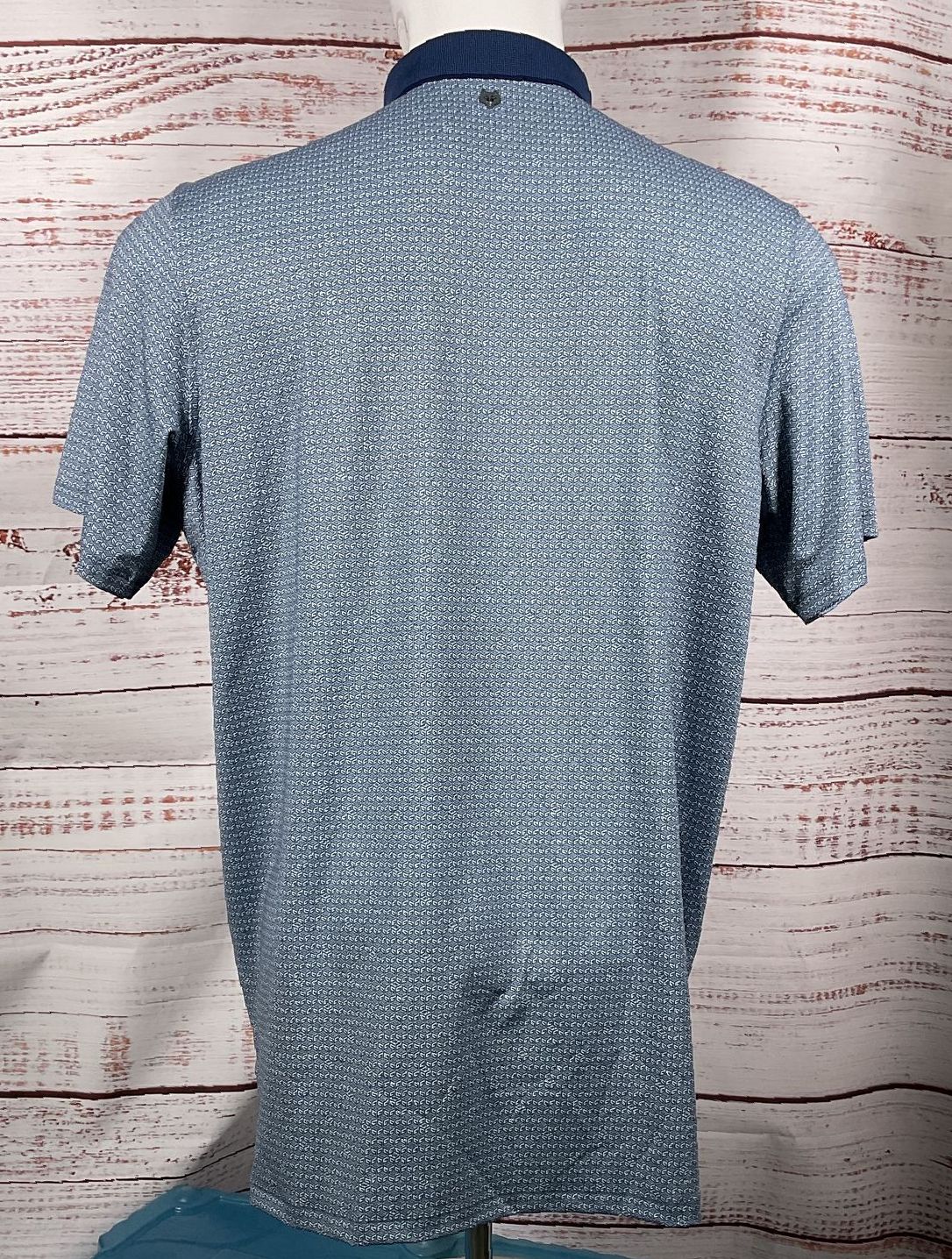 Greyson Geometric Patterned Short Sleeve Polo Shirt Blue XL