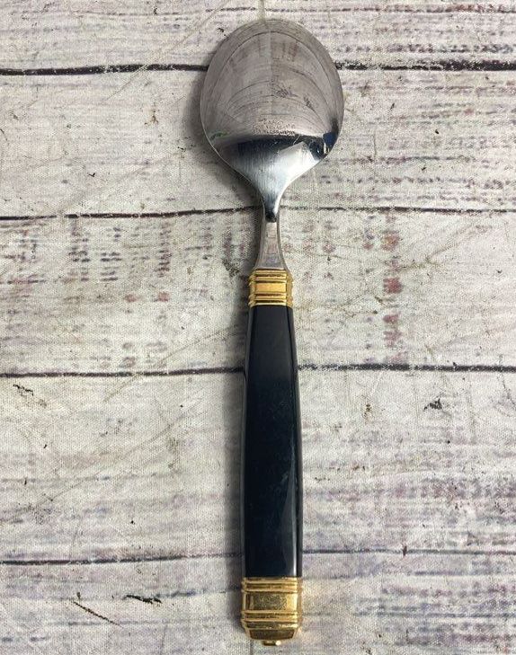 Laslo Mikasa Continental Set of 12 Stainless Steel Big Spoons Black Gold