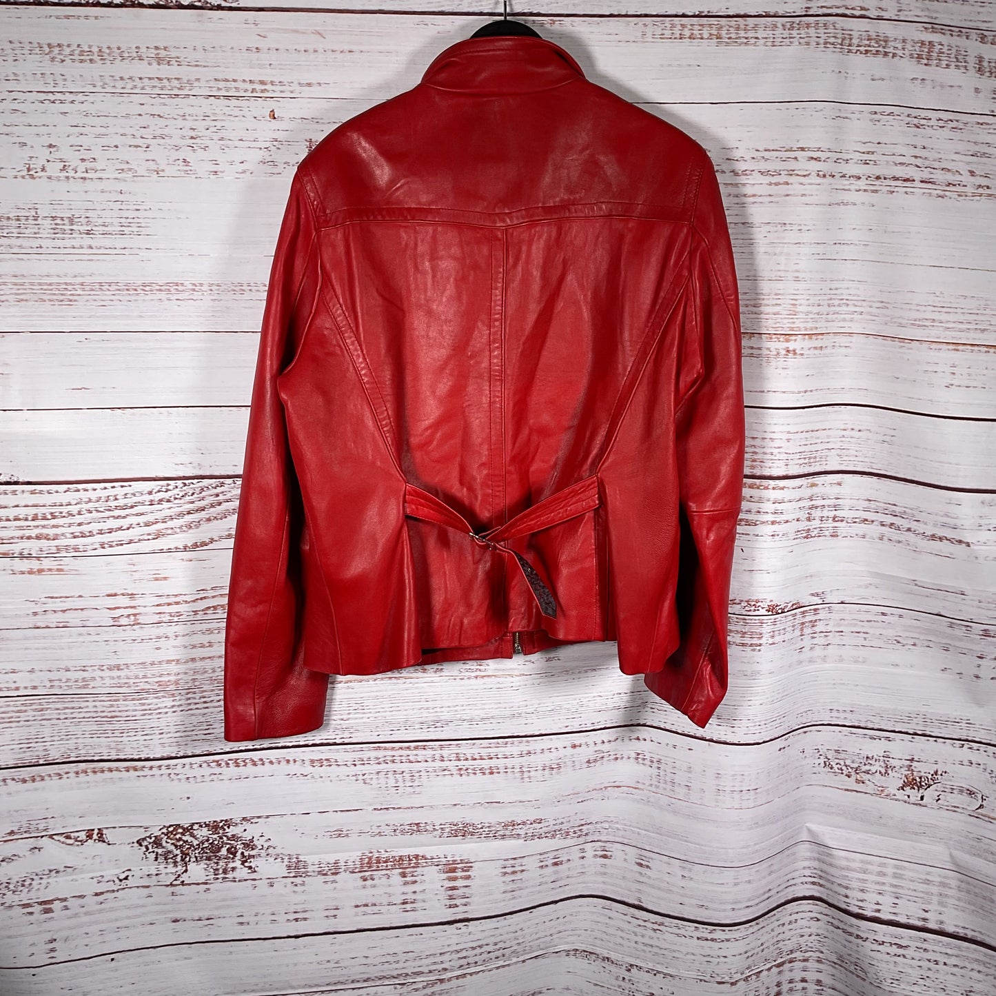 Jones New York Red Leather Front Zip Jacket - Size XL