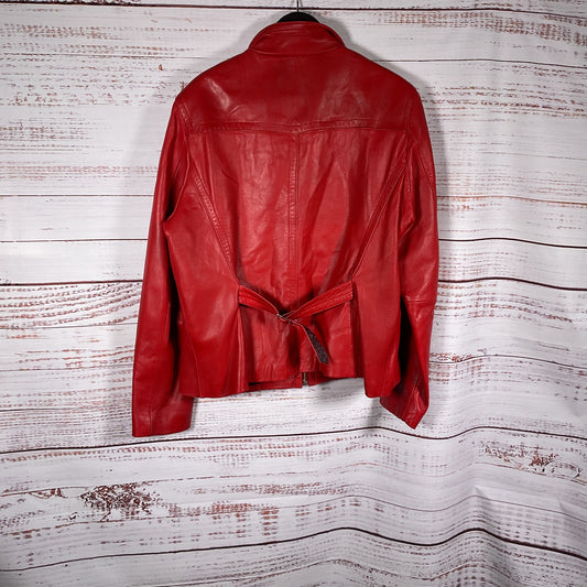 Jones New York Red Leather Front Zip Jacket - Size XL