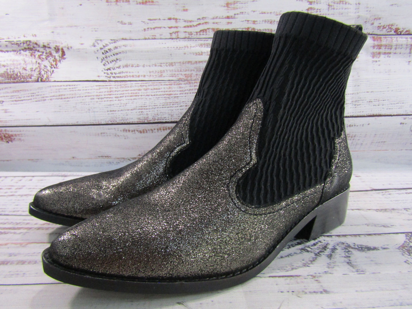 Cecelia New York Tomas Women's Metallic Suede Black Sock Boot Size 6