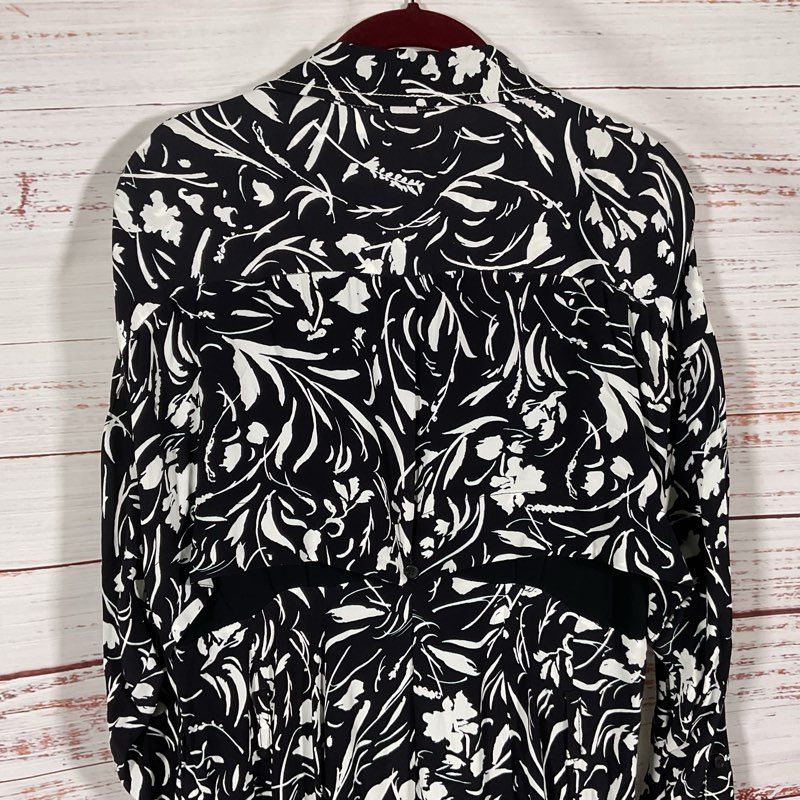 Proenza Schouler Crepe De Chine Black & White Floral Wrap Midi Dress Size 9