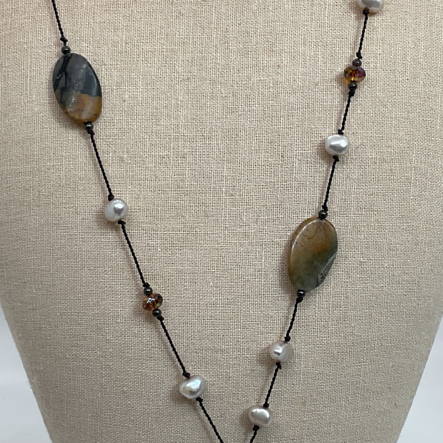 VTG. Sterling Silver Multi Gemstone & Pearl String Beaded Y-Necklace- 26"