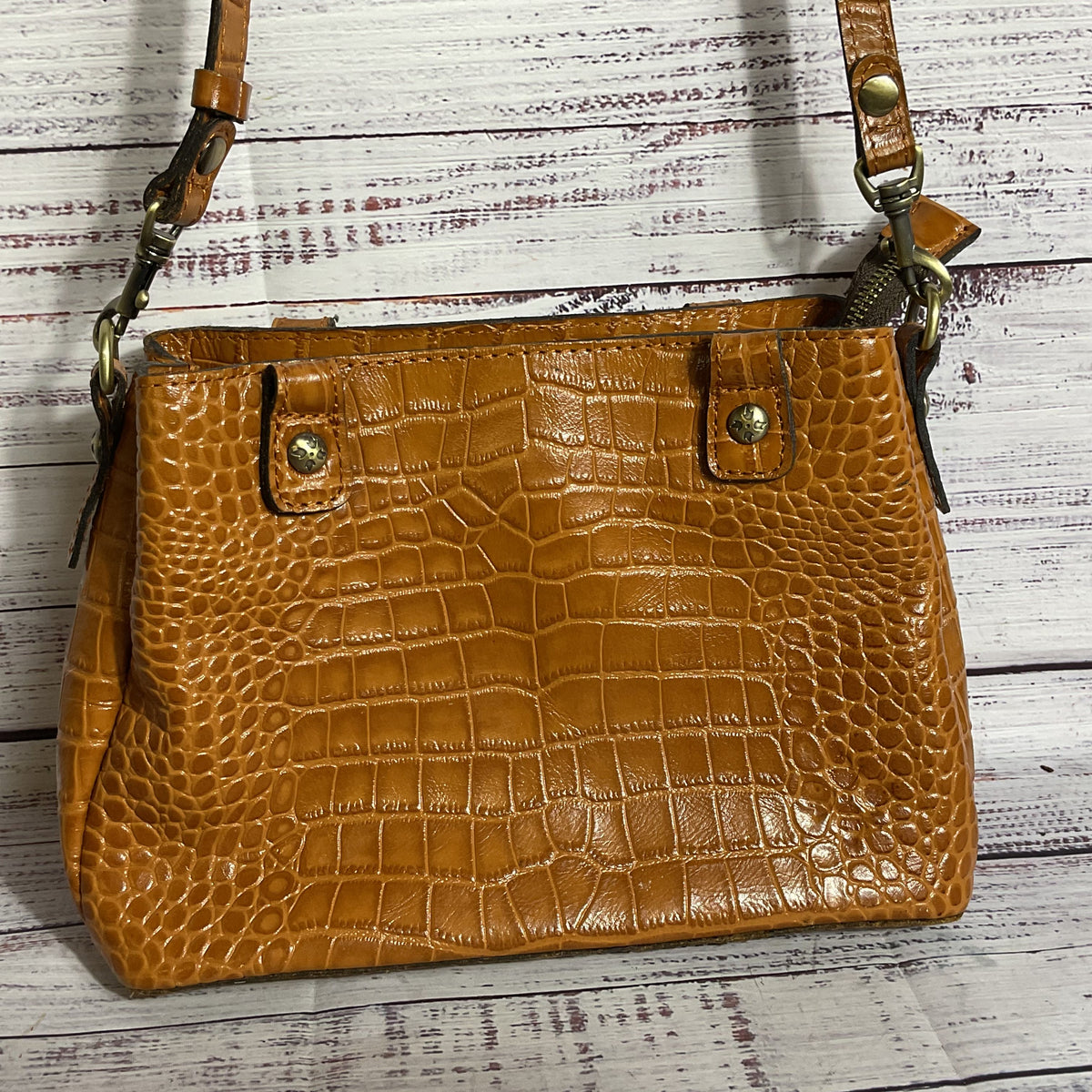 PATRICIA NASH Women's Brown Leather Crocodile Embossed Crossbody Bag