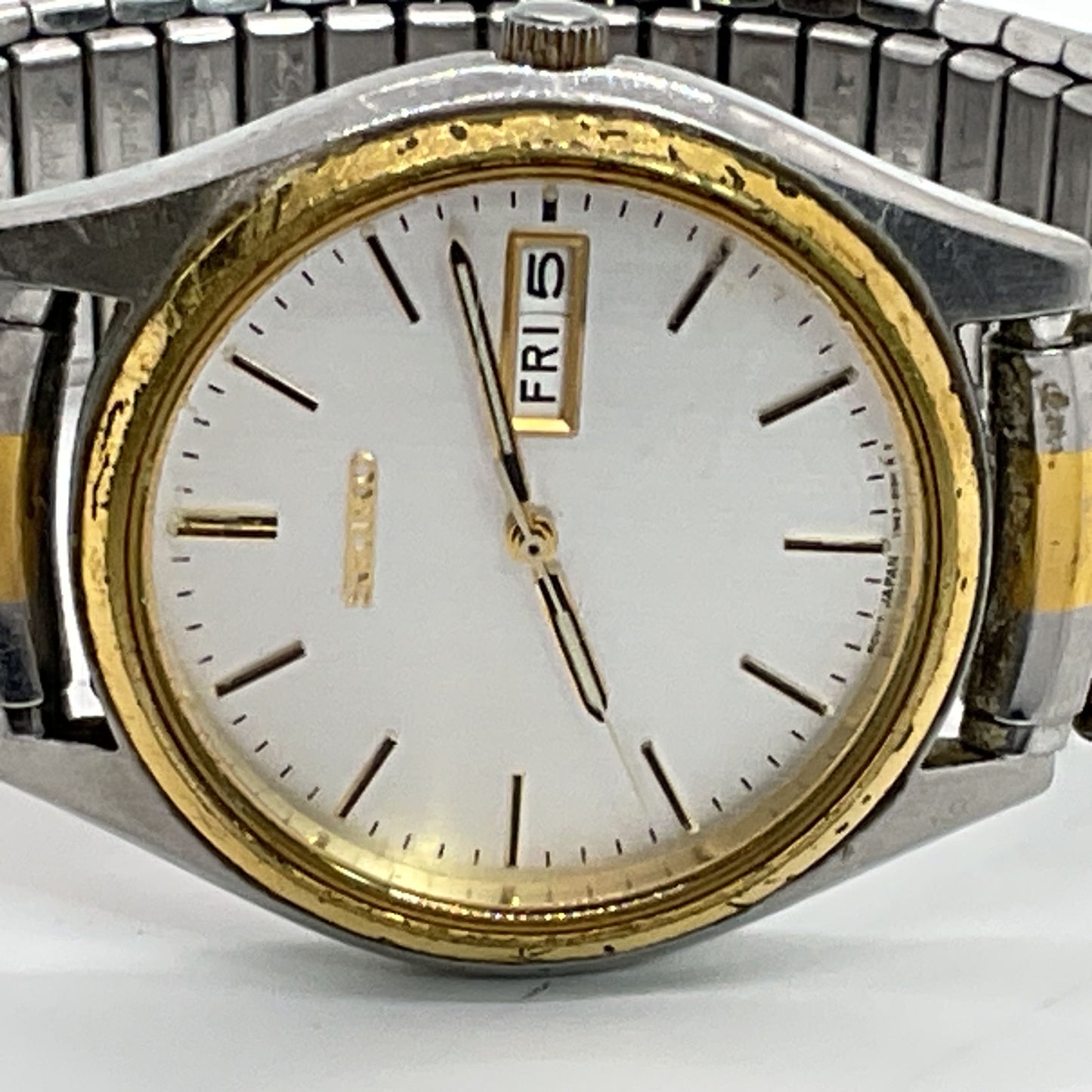 SEIKO TN43-9048 Men's Two Tone 37mm Day Date Round Speidel Band Watch