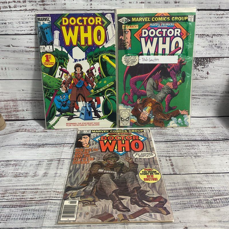 Lot Of 3 Vintage 80s Doctor Who Marvel Sci Fi Comics 1 58 60 Ungraded