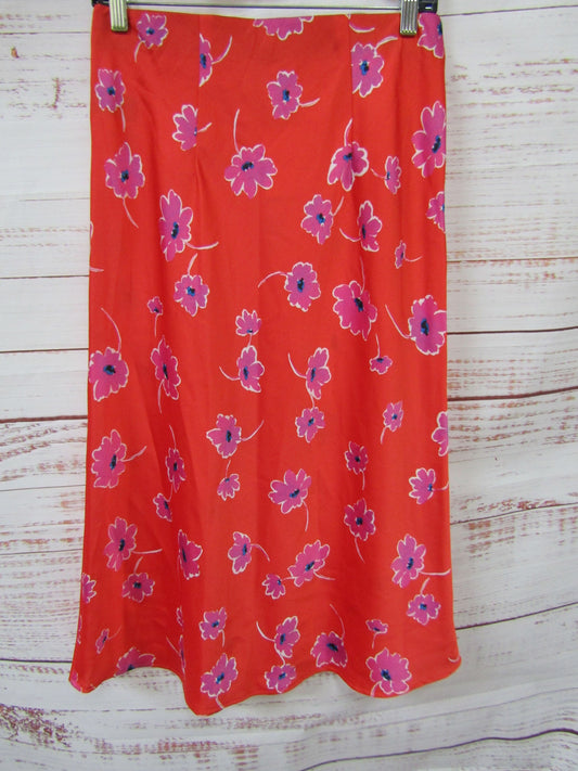 Sanctuary Can't Forget Me Women's Red Floral Satin Midi Skirt Size M