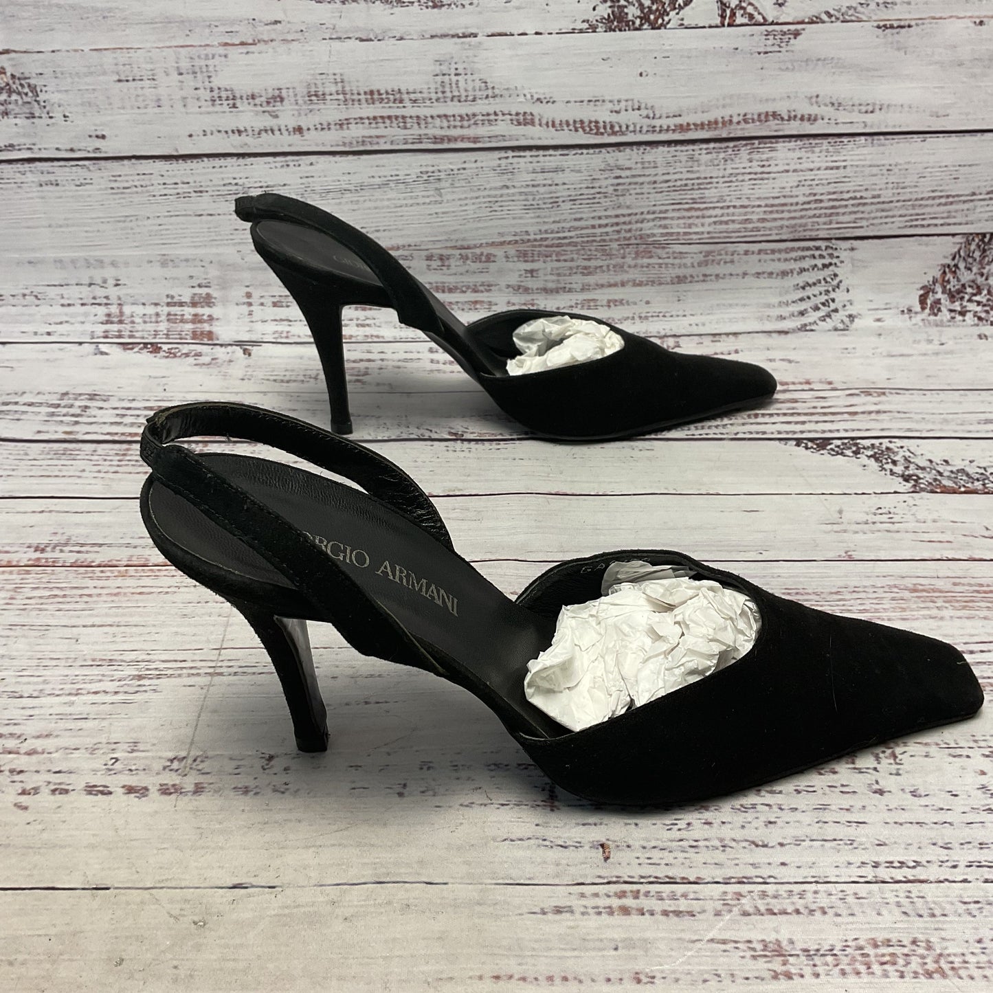 Giorgio Armani Black Suede Slingback Heel Women Size 8