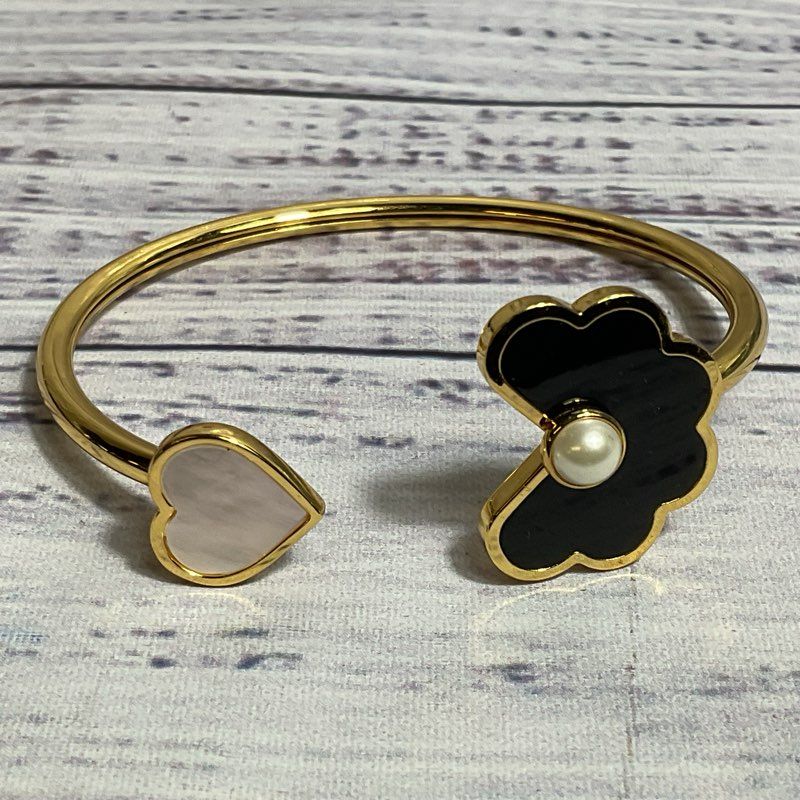 KATE SPADE Gold Tone Onyx, Mother of Pearl and Faux Pearl Cuff Bracelet